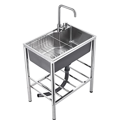 HomeLava Mobile Spüle Spülbecken Hochwertiger 304 Edelstahl Küchenspüle 1 Becken 65 x 45 x 80 cm Spülschrank Campingküche Multifunktions Waschtisch mit Ständer Cover