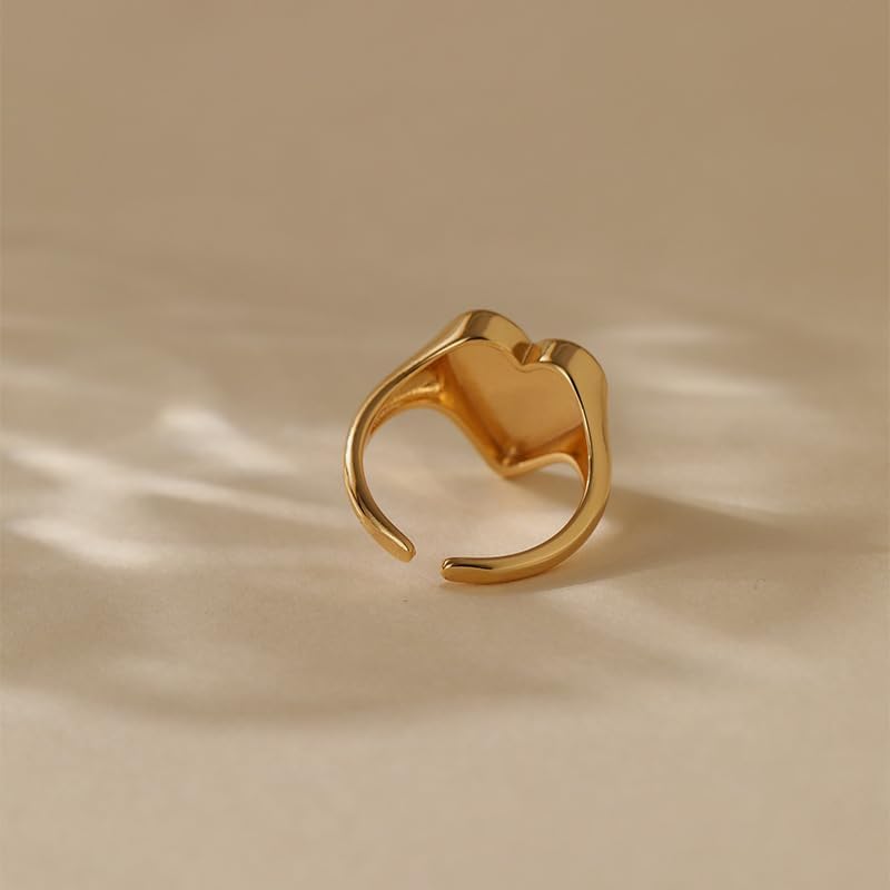 Classic Dome Heart Statement Ring for Women Open Band Stylish Stackable Wide Polished Gold Big Love Comfort Fit Knuckle Finger Rings Adjustable Wedding Promise Engagement Party Fashion Jewelry for Her - Image 5