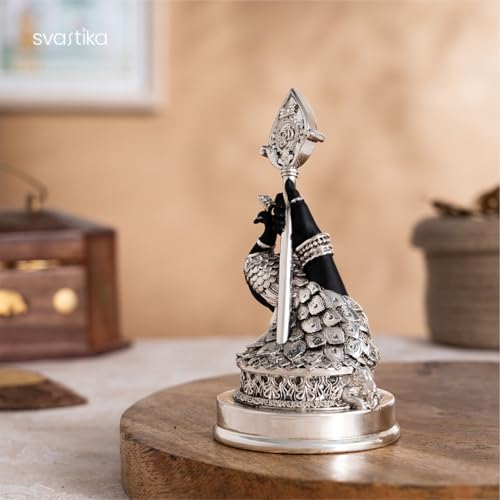 Image of Svastika Vel Mayil Murugan Idol (999 Silver Plated) | Lord Murugan Statue with Peacock | Spiritual Idol for Home Temple, Pooja Room, Car Dashboard & Gift | Decor Murti (5 Inch)