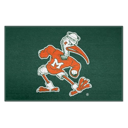 FANMATS 5064 NCAA - Miami Hurricanes Starter Mat Accent Rug - 19in. x 30in. | Sports Fan Home Decor Rug and Tailgating Mat - "Sebastian the Ibis" Logo, Black