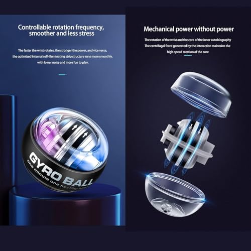 Image of Voroly Gyro Wrist Strengthener Ball - Enhancing Arms, Fingers, and Wrists with Auto-Start Technology for Powerful Muscles and Bones (Platinum Core, Lights, Black)