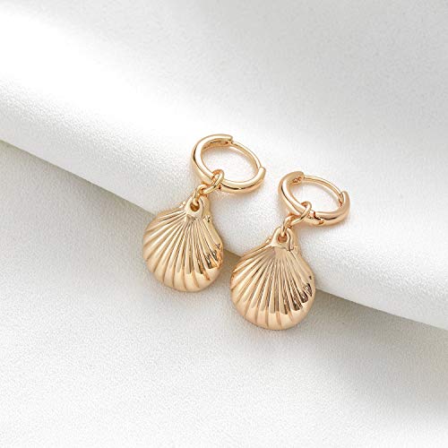 Myears Women Clam Shell Earrings Gold Huggie Hoop Dangle Drop 14K Gold Filled Small Boho Beach Simple Delicate Handmade Hypoallergenic Jewelry Gift #TOP4