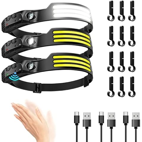 DAWINSIE LED Headlamp Rechargeable (3 PCS), 230° Wide Beam Head Lamp with Motion Sensor, Waterproof Head Light Flashlight for Hiking, Running, Repairing, Fishing Cycling Cover