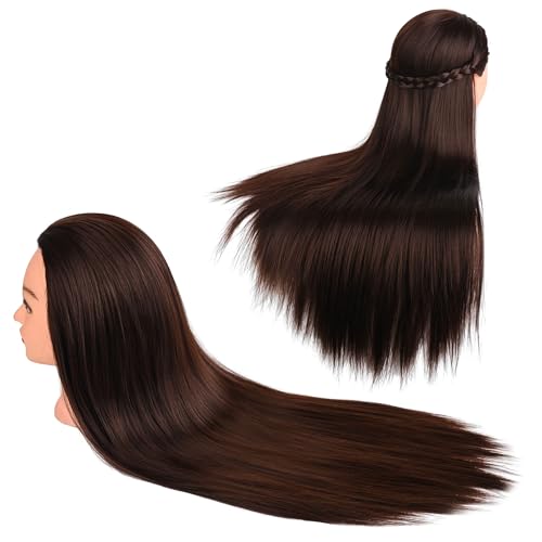 Trainingsköpfe, 28 Zoll Frisierkopf für Friseure, 100% Kunstfaser Haar Übungskopf, mit DIY Strickset und kostenlosen Tischklammern (6#)
