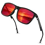 Benaton Retro Sonnenbrille Polarisiert CAT3, Sonnenbrille Polarisiert UV400 Blend Schutz Mode Retro Unisex Ultraleicht Sonnenbrillen Klassisch Outdoor Sport Brille für Fahren Reise Angeln (Rot)