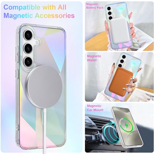 Heaofei Cute Case for Samsung Galaxy S24 Plus Case for Women Girls [ Compatible with Magsafe ] Clear Glitter Girly Aesthetic Rainbow Sparkly Bling Magnetic Phone Cover, Iridescent Geometry by Heaofei - Used condition - Image 3