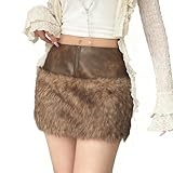 Vhersily 2026 Minifaldas de piel sintética para mujer, faldas cortas de piel sintética con dobladillo de piel sintética para adultos, Navidad, Slim Fit cálido Año Nuevo, ceremonia, club, bar