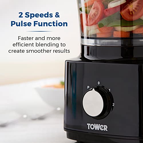 Tower T18007BLK Food Processor and Blender with 2L Mixing Bowl, 1.8L Jug, 2 Speed Settings and Pulse Function, 750W, Black - Image 6