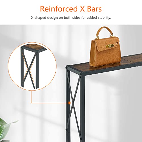 Gewudraw Console Table, Narrow Sofa Table, 55.1'' Entryway Table, Industrial Sofa Table For Hallway, Living Room, Bedroom, Long Console Table - Vintage Brown #TOP5
