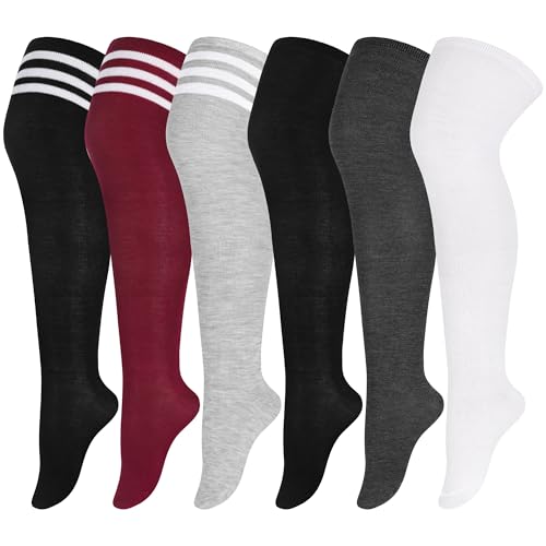 Aneco 6 Pairs Plus Size Over Knee Socks Women Warm Thigh High Stockings for Daily Use Mixed Colors