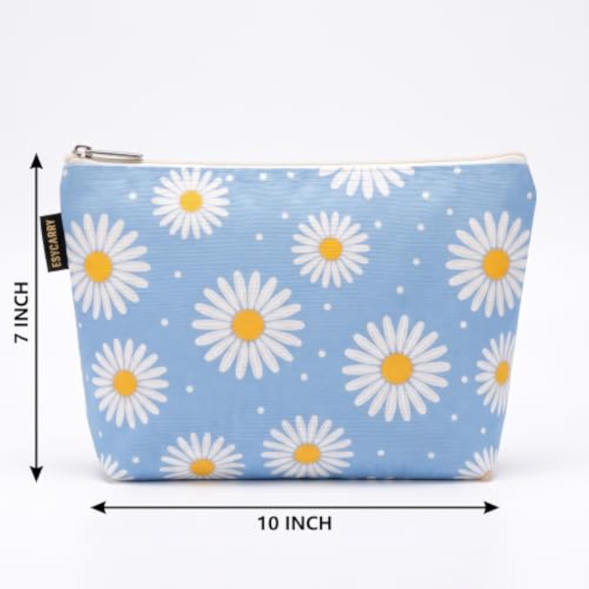 Blue Daisy Flower Canvas Multipurpose Makeup Pouch for Girls