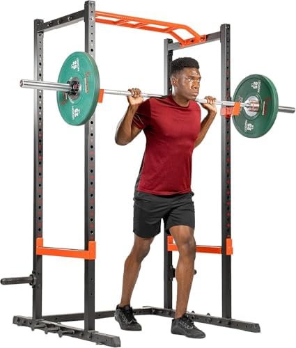 Sunny Health & Fitness Full Size Potencia Cage para Entrenamiento en Casa | Squats, Presses & Pull-Ups, Reversible Barra de Dominadas, Numbered Heights, 6 Anclajes para Bandas