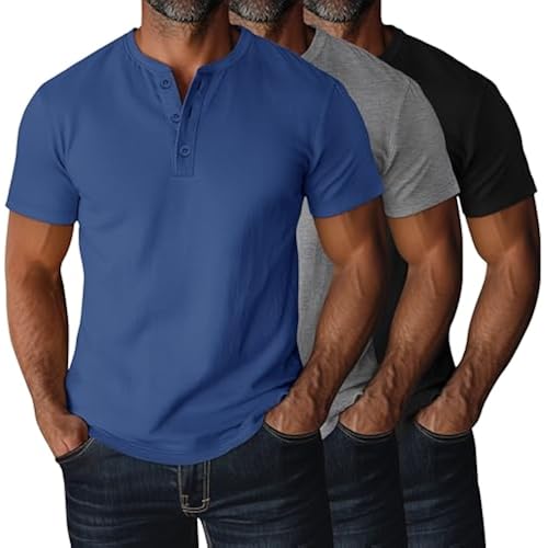 Ficerd 3 Pack Men's Big and Tall Henley Shirts