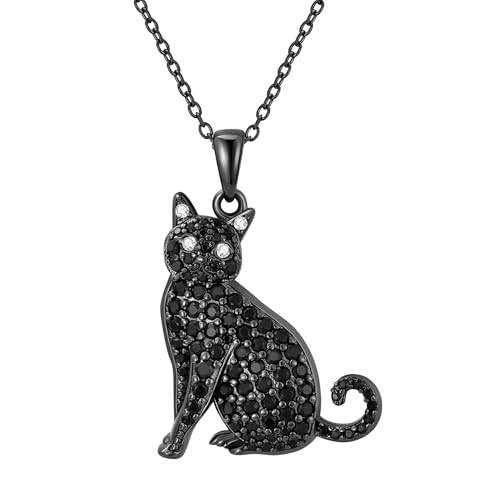 Collier de tour de cou chat noir argent sterling femmes gothiques bijoux d\'Halloween chic