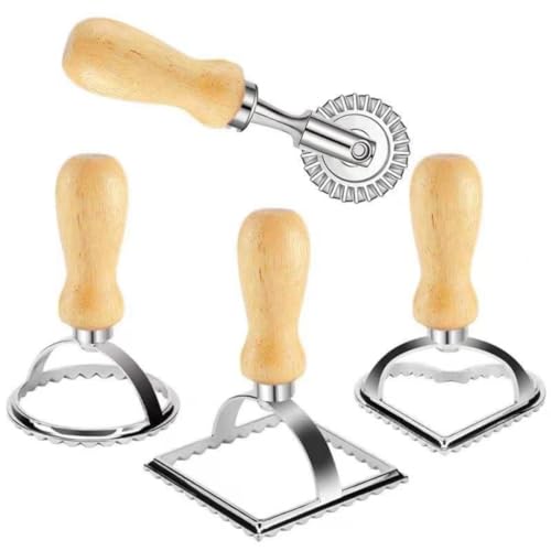 Ravioli Stamp Set, Ravioli Maker Cutter Stamp, Ravioli Stamp Maker Cutter with Roller Wheel Set, Pasta Press Round & Square & Heart Shape Ravioli Mold, 3 Set and Cutter