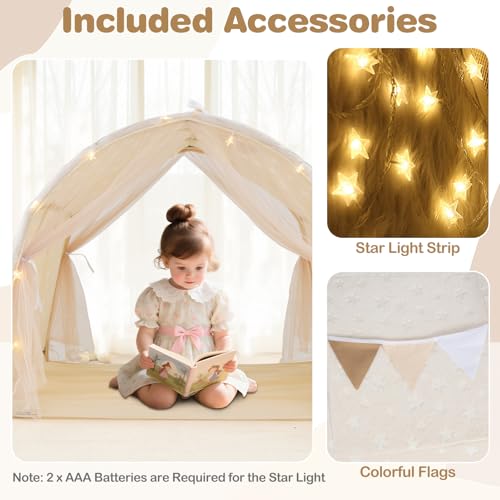 INFANS Bed Tent for Kids, Indoor Large Toddler Canopy Playhouse with Flags, Teepee Toys Gift for Boys Girls Aged 3+, Fluorescent - image 8