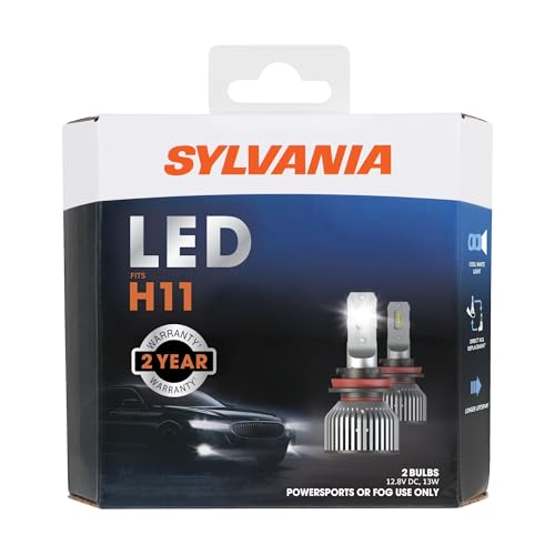 SYLVANIA H11 LED - Fog Lights For Cars and Trucks - Headlight Bulbs for Off Road Powersports - 6000k Cool White LED Light - Long-Lasting Bulbs - No Polarity - DIY Upgrade