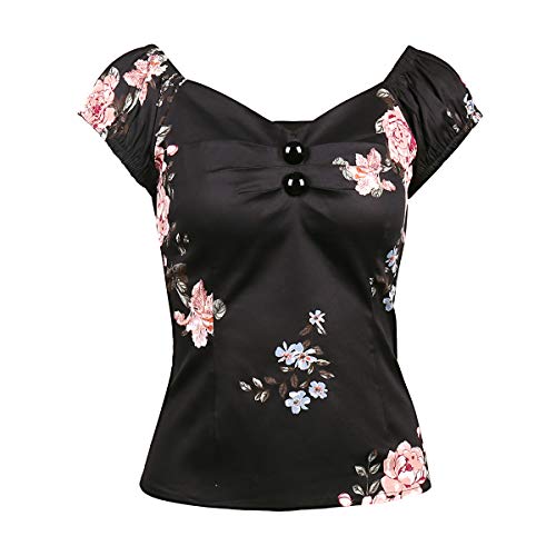 Image of YARN & INK Women's Rockabilly Tops 1950s Pinup Shirt Casual Off Shoulder Vintage Blouse