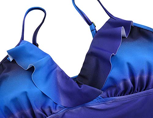Image of Hilor Women's Tankini Tops Shirred Ruffled Swimsuits V Neck Swimwear Top