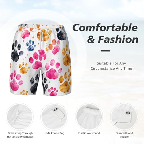 Men's Swim Trunks Quick Dry Board Shorts Colorful Dog Paws Beach Shorts with Pocket Bathing Suits for Men4