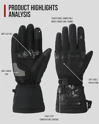 Miniatura 7 de Iron Jia S Guantes Calefactables Moto Invierno Hombre Puerto De Carga Usb De 3000 Mah Cable De Carga 2 En 1 Pantalla Táctil Impermeable Y Cortavientos Ciclismo Senderismo Esquí L