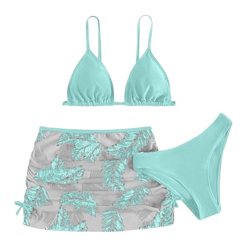 Bikinis 3 Piezas para Niña Trajes de Baño Verano Conjunto de Bikinis Niñas Ropa con Top Bikini Tirantes Ajustables Shorts Bikini y Falda Estampada dePlaya y Piscina (Mint Green, 11-12 Years)