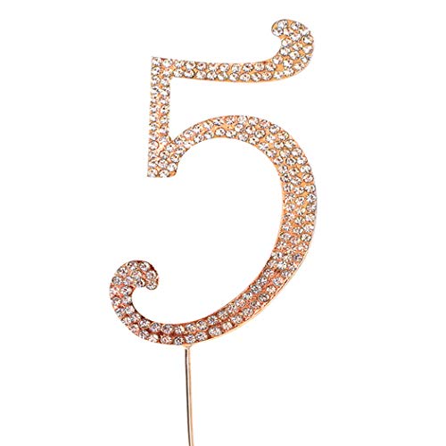 Magjuche Gold 5" Crystal Cake Topper, Number 5 Rhinestones 5Th Birthday Cake Topper, Boy Or Girl Birthday Or 5Th Anniversary Party Decoration Supply #TOP29