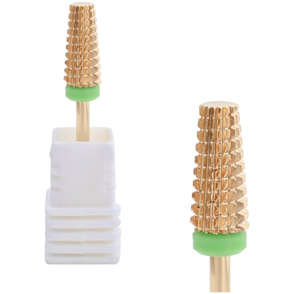 Punta per trapano per unghie in acciaio temprato, 5 in 1, a testa piatta, per manicure e pedicure, per rimozione gel, compatibile con la maggior parte delle lime elettriche, giallo, 7 x 1,2 cm