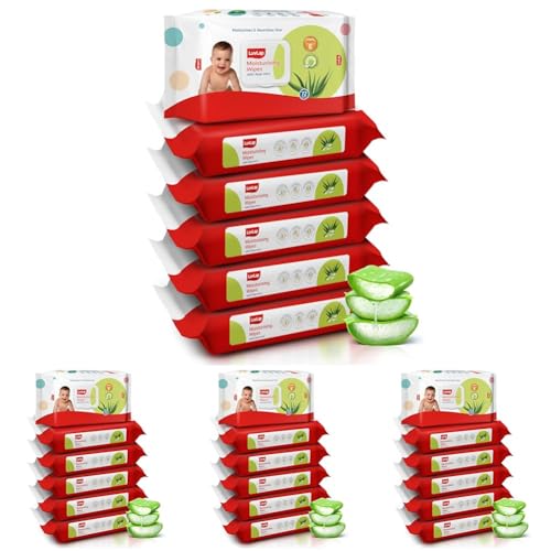 Image of LuvLap Moisturising Wet Wipes with Lid For Baby Skin, Enriched with Aloe Vera, Vitamin E &Chamomile Extract, pH Balanced, Dermatologically Safe, Paraben & Sulphate Free, 72 Wipes, pack of6 (Pack of 4)