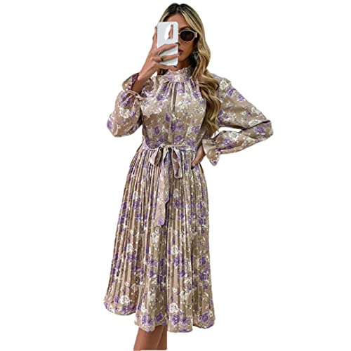 Robe midi bohème fleurie en kaki parfaite pour vos flâneries estivales et sorties décontractées