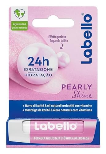 Labello Bálsamo labial Pearly Shine 4,8 g, bálsamo labial colorido y nutritivo con extractos de perlas y seda, bálsamo labial hidratante durante 24 horas con ingredientes naturales