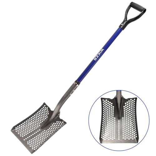 WIKER 45in Sand Sifting Shovel with Blue Fiberglass Handle - Heavy Duty Rock/Garden Sifter for Chicken Coop Soil Screening Gardening