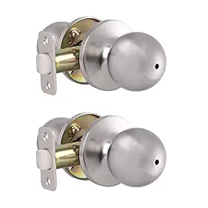 Probrico Round Ball Privacy Door Knobs Interior Keyless Stainless Steel Door Handles with Locks (Without Keys) Bed Bath Door Locksets, Satin Nickel 2 Pack