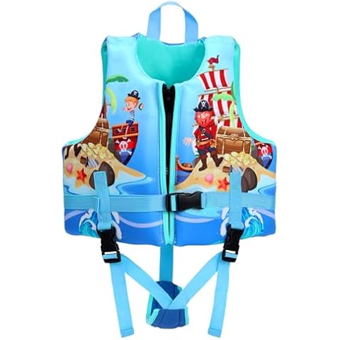 Jurmickey Toddler Swim Vest, Swim Vest for Kids Swimming Jacket with Adjustable Safety Strap, Learn to Swim Aid, Toddler Floaties for 2-6yrs/20-30-40-50 lbs Boys and Girls (Pirate Captain/S) Cover