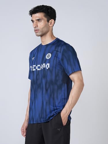 Image of TECHNOSPORT Men Cricket Fan T-Shirt IPL Printed Casual Sportswear Tee Typography Print Slim Fit Round Neck Short Sleeve Polyester Sports Tshirt for MenIPL MensJersey