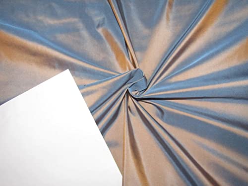 Taffetas de soie pure bleu x pêche 32 momme étoffe de luxe pour robe de mariée 112 cm