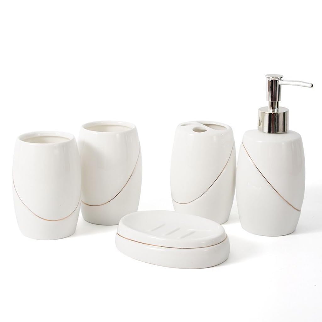 set da bagno, Set da bagno in ceramica cinque pezzi, set di articoli toeletta for il, bicchiere for collutorio, flacone for lozione, for