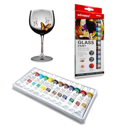 Set mit 12 permanenten Farben für Glas und Porzellan, Acrylfarbe auf Wasserbasis zum Malen von Glas, Porzellan, Metall, Keramik, Tempera, für Anfänger und Künstler, intensive Farben