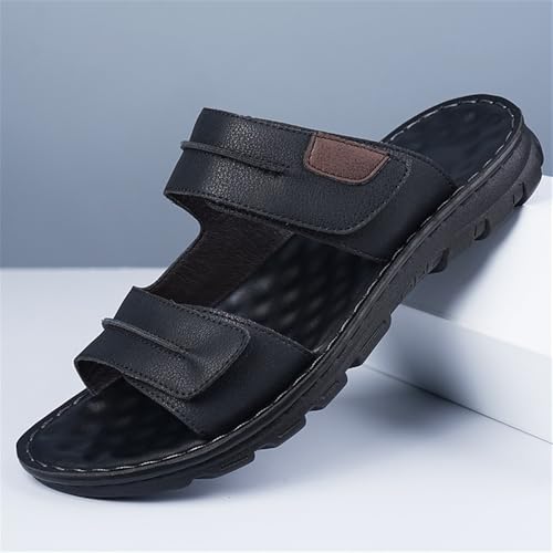 Men's Leather Slides Open Toe Outdoor Slippers Comfort Casual Flip Flops Summer Fisherman Slip On Sandals for Men2