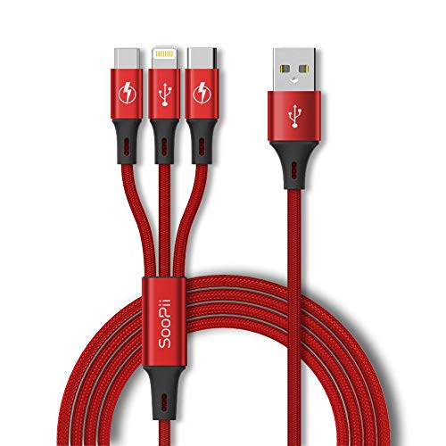 Image of SOOPII 3 in 1 Multi USB Charging Data Cable for Car, Office, Traveling and Home - 1.2 Meter Long, 2.1 A Output, Charges 3 Phone at Same time(Compatible with Apple iPhone, Micro and C Type)