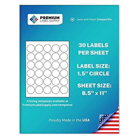 Premium Label Supply White Sticker Round Labels – 1.5" Circle – Laser/Inkjet Compatible – (30 Labels/Sheet), 25 Sheets – 750 Total Adhesive Labels Cover