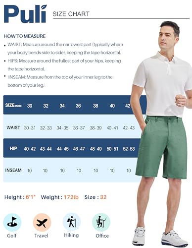 PULI Bermuda masculina híbrida de golfe, 17,8 cm, elástica, frente plana, secagem rápida, leve, de s