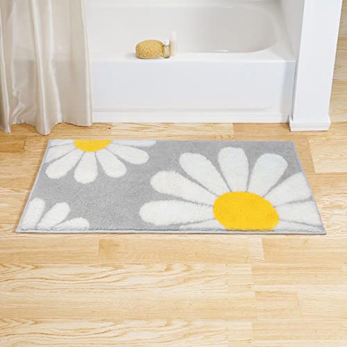 Notasa Bathroom Runner Rug Gray Long Bathroom Rugs Daisy Large Bath Mat Non Slip Shower Rug Cute Carpet For Bedroom Hallway Kitchen Apartment Home Decor Boho Washable White Flower Bathmat,24X47 Inches #TOP4