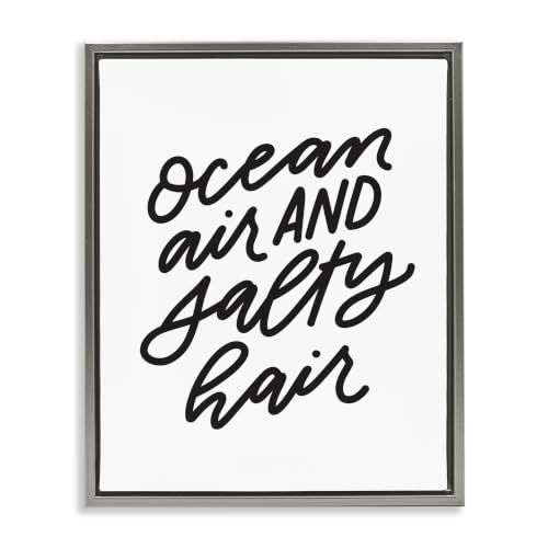 Stupell Industries Ocean Air Salty Hair Beach Lover Calligraphy, Design by Leah Bisch, Grey Floater Framed, 16 x 20