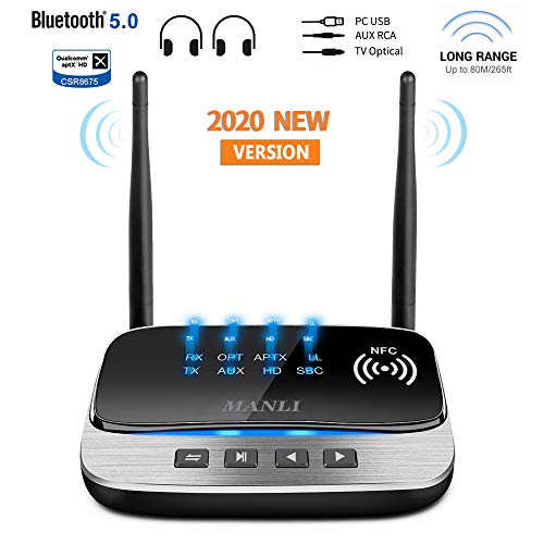 Bluetooth 5.0 Transmitter, MANLI 3 in 1 Bluetooth Transmitter Receiver 265FT Long Range