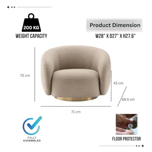Image of Kingsman Furnitures Brok Swivel Luxury Accent Arm Chair 360 Degree Rotatable Sofa for Home | Bedroom, Living & Drawing Room | Ultra Soft and Comfortable for Lounge (Avalon Sand, Non-Swivel)