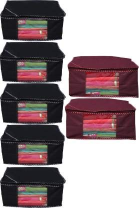 Click@me Saree Bag Non Woven Saree Cover Front Transparent Window 5B, 2M (Black, Maroon)