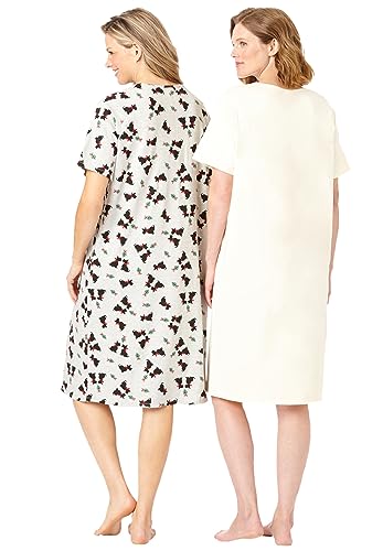Dreams & Co. Women's Plus Size 2-Pack Short-Sleeve Sleepshirt Nightgown - 3X/4X, Plum Burst Floral Butterfly Blue #TOP2