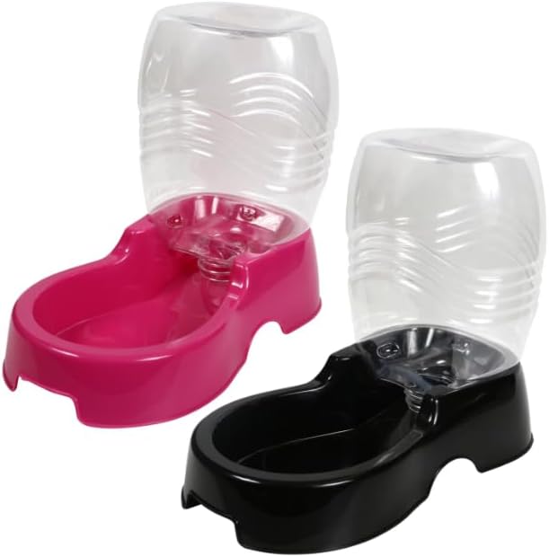 Dispensador automático de agua para mascotas, paquete de 2, plástico sin BPA, 6 x 6 x 3 pulgadas, rosa y negro, para perros y gatos pequeños