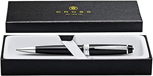 CROSS Bailey Light Refillable Click-Off Cap Resin Gel Ink Rollerball Pen, Medium Ballpoint, includes Premium Gift Box and Black Cartridge, 1 Pack, Glossy Black